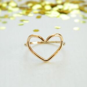 18K Gold Plated Hollow Big Heart Stackable Ring For Women
